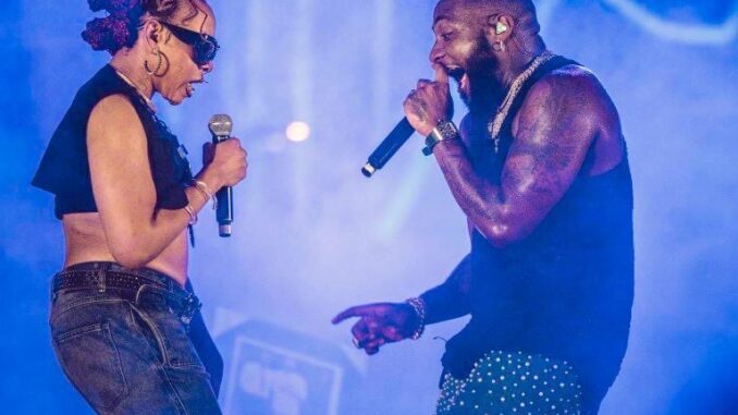 Picture of Fave and Davido performing live at Timeless concert in Lagos