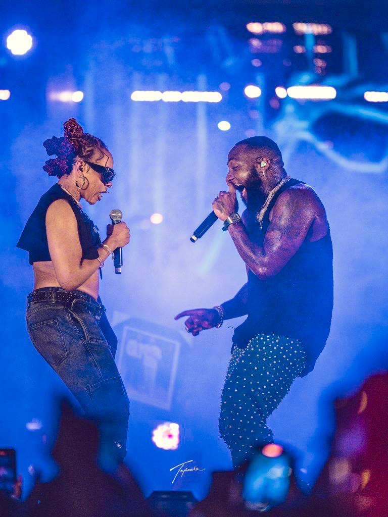 Picture of Fave and Davido performing live at Timeless concert in Lagos
