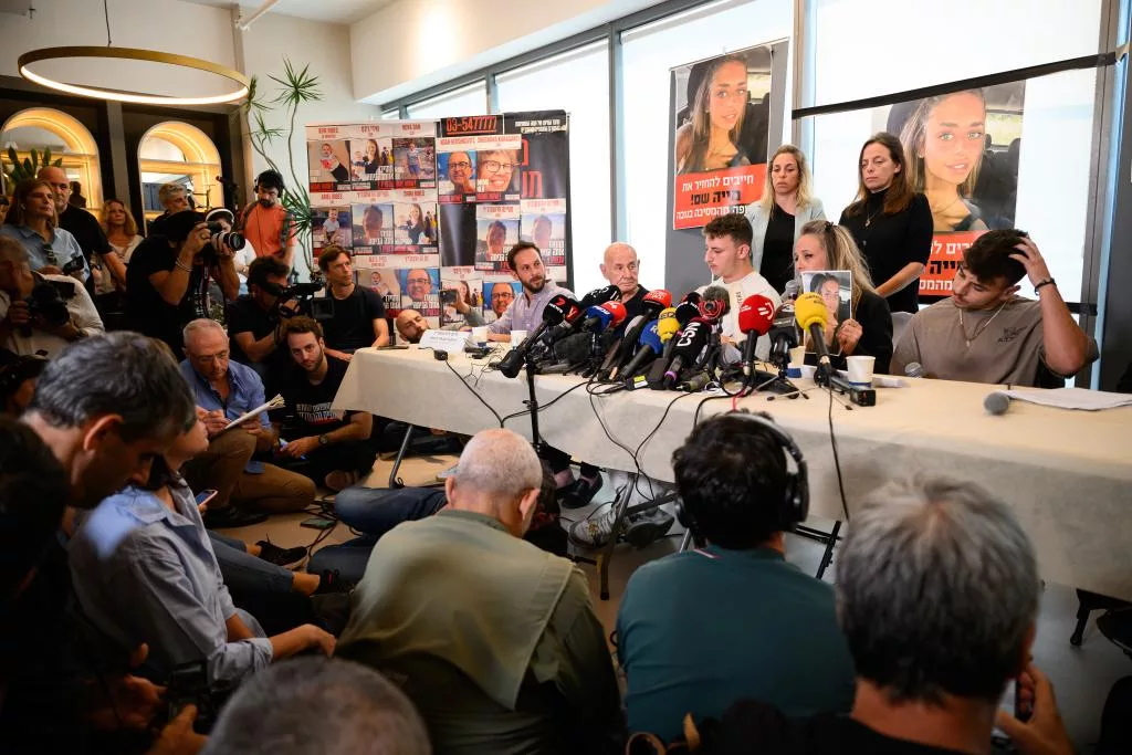 The family of Mia Shem holds a press conference in Tel Aviv.